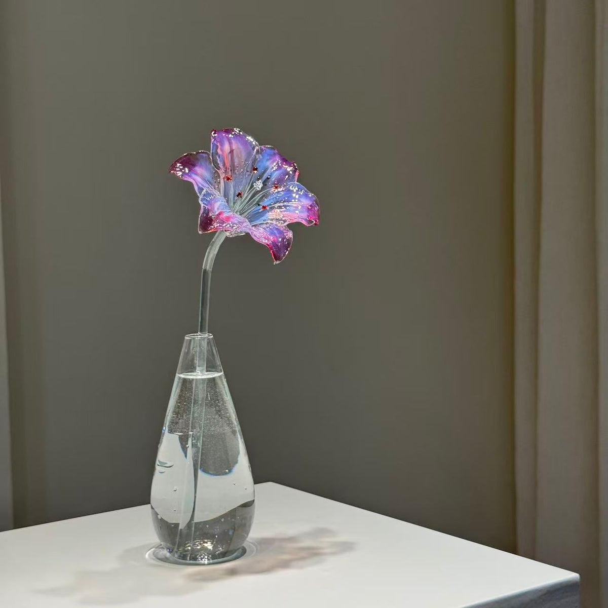 Hand-Shaped Glass Lily Arrangement with Vase