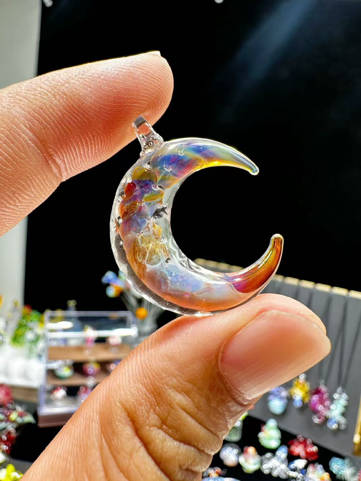 Moonlit Glass Crescent Necklace