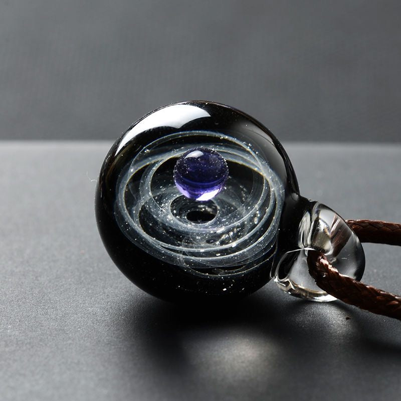 Inner Orbit Glass Necklace — Hand-shaped Celestial Pendant