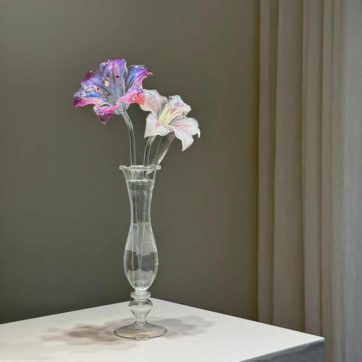 Hand-Shaped Glass Lily Arrangement with Vase