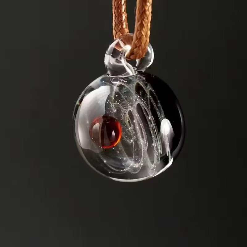 Inner Orbit Glass Necklace — Hand-shaped Celestial Pendant