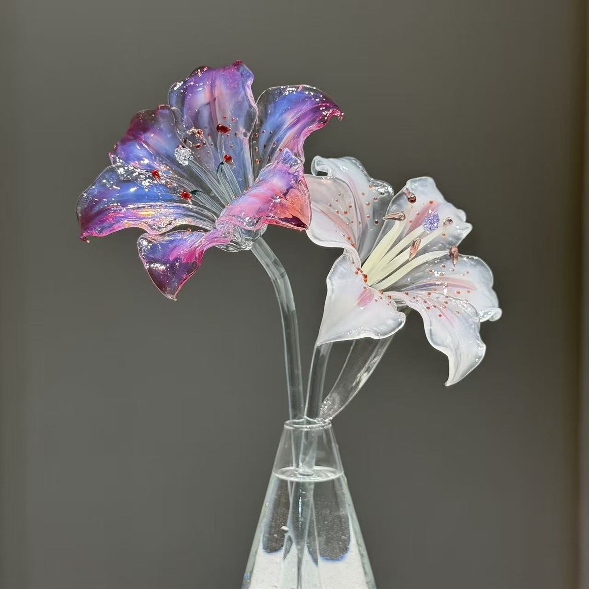 Hand-Shaped Glass Lily Arrangement with Vase