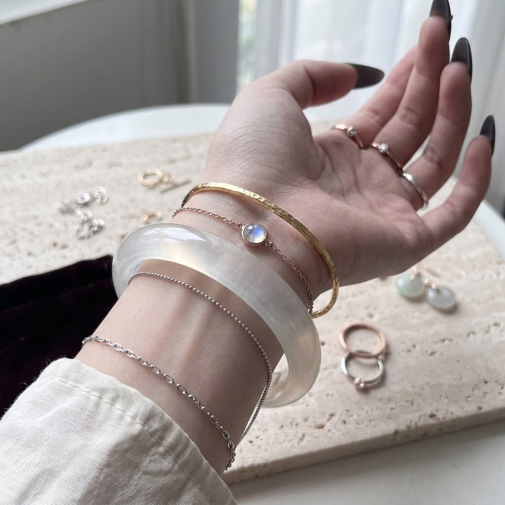 Silken Glow Crystal Glass Bangle
