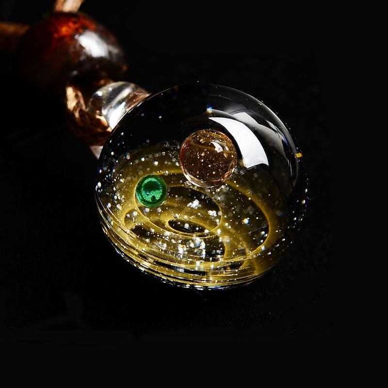 Inner Orbit Glass Necklace — Hand-shaped Celestial Pendant