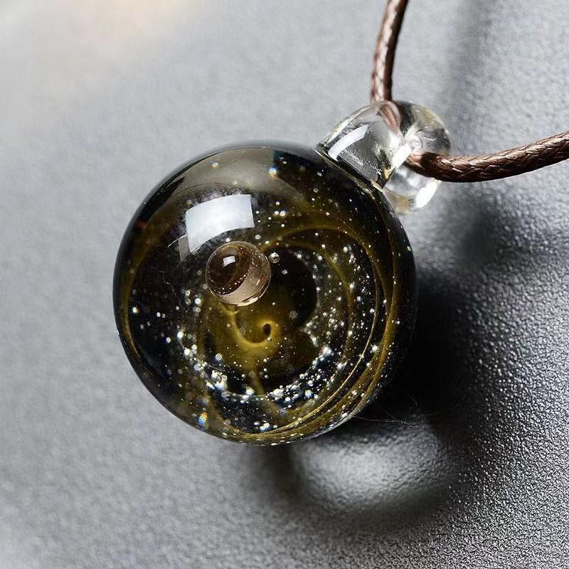 Inner Orbit Glass Necklace — Hand-shaped Celestial Pendant