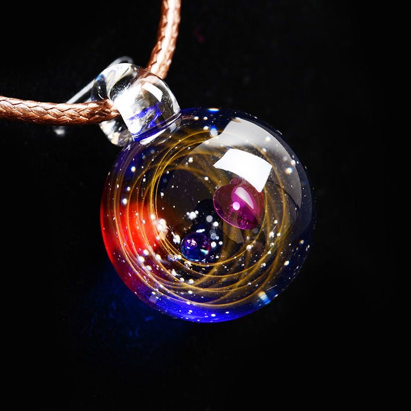 Inner Orbit Glass Necklace — Hand-shaped Celestial Pendant