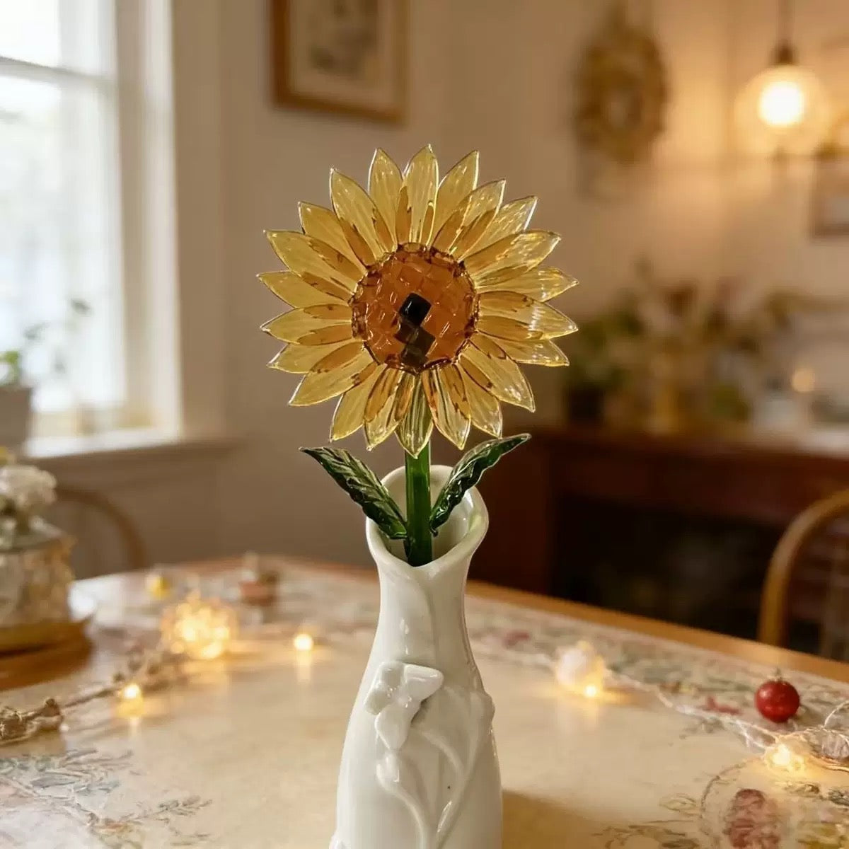 Sunward — Hand-Shaped Glass Sunflower with Ceramic Vase
