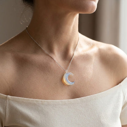 Moonlit Glass Crescent Necklace