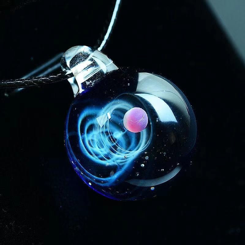 Inner Orbit Glass Necklace — Hand-shaped Celestial Pendant
