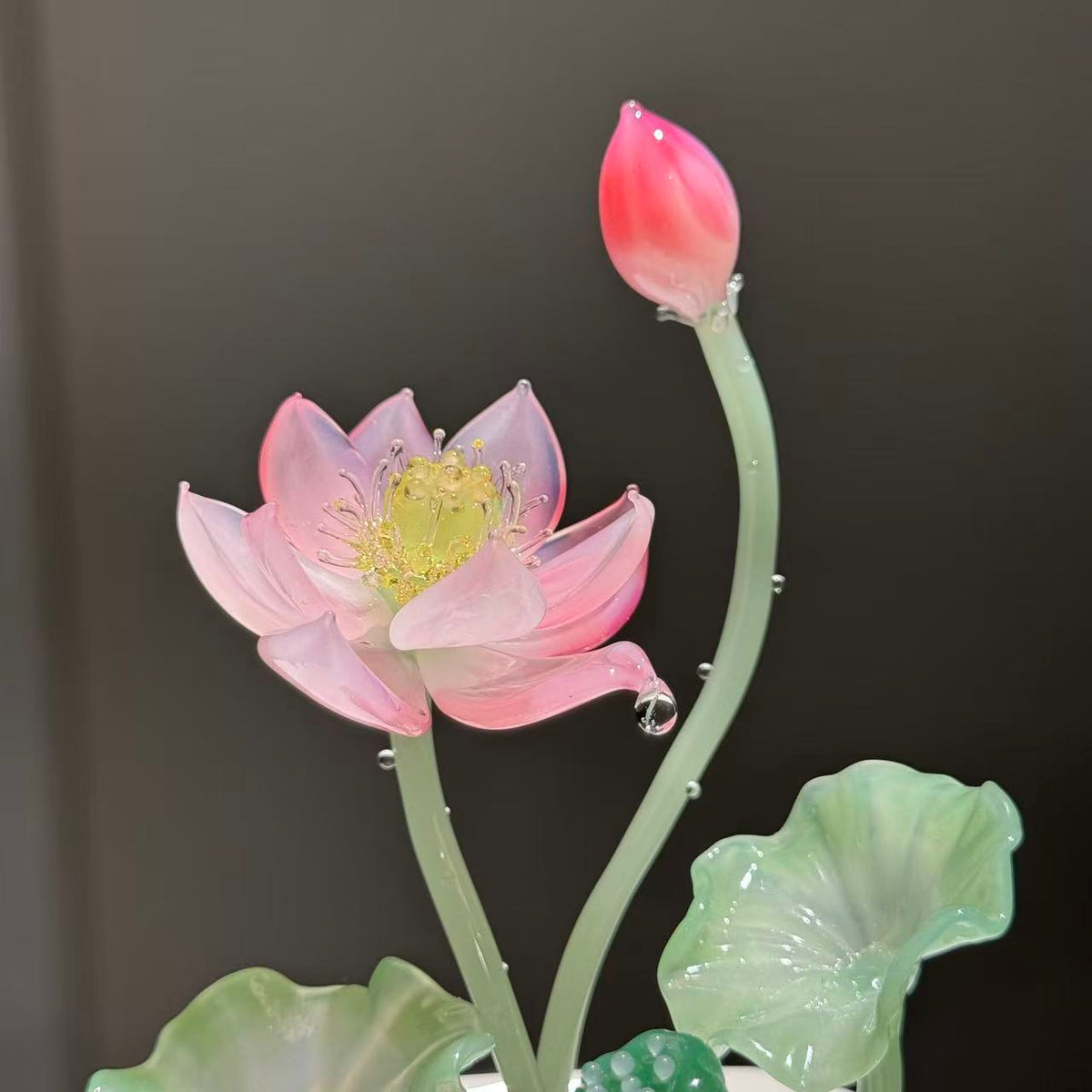 Pink Lotus Glass Arrangement with Planter