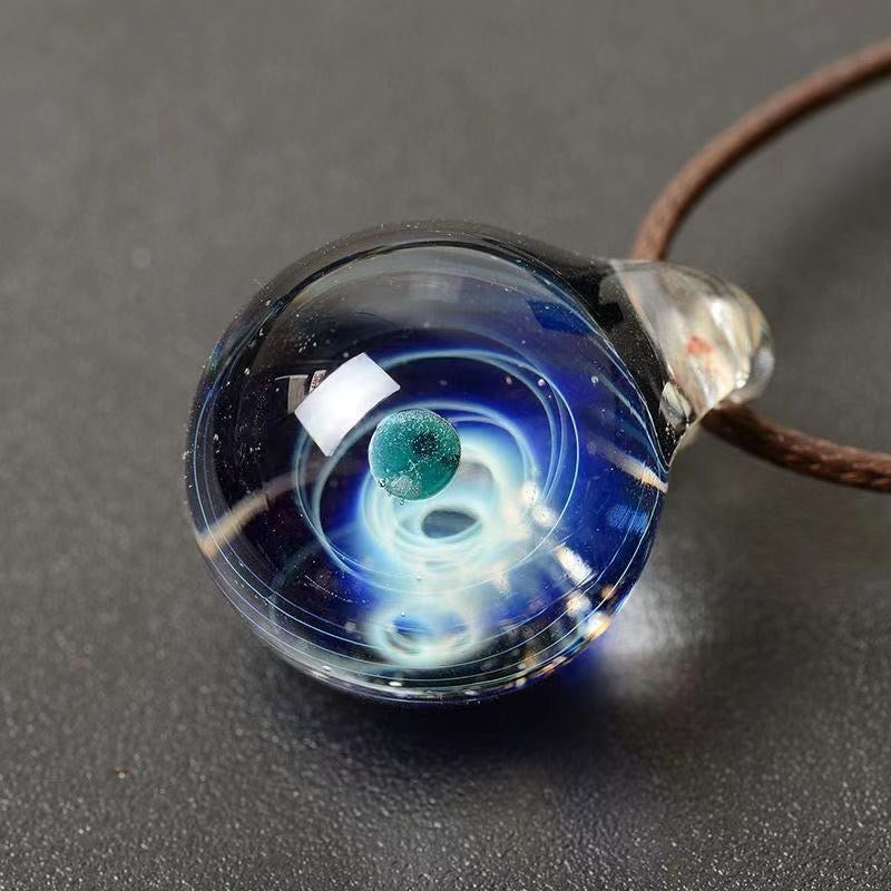 Inner Orbit Glass Necklace — Hand-shaped Celestial Pendant