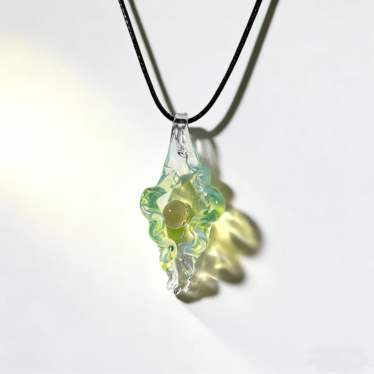 Tideborn Pearl Glass Pendant Necklace — Hand-shaped Birthstone Shell