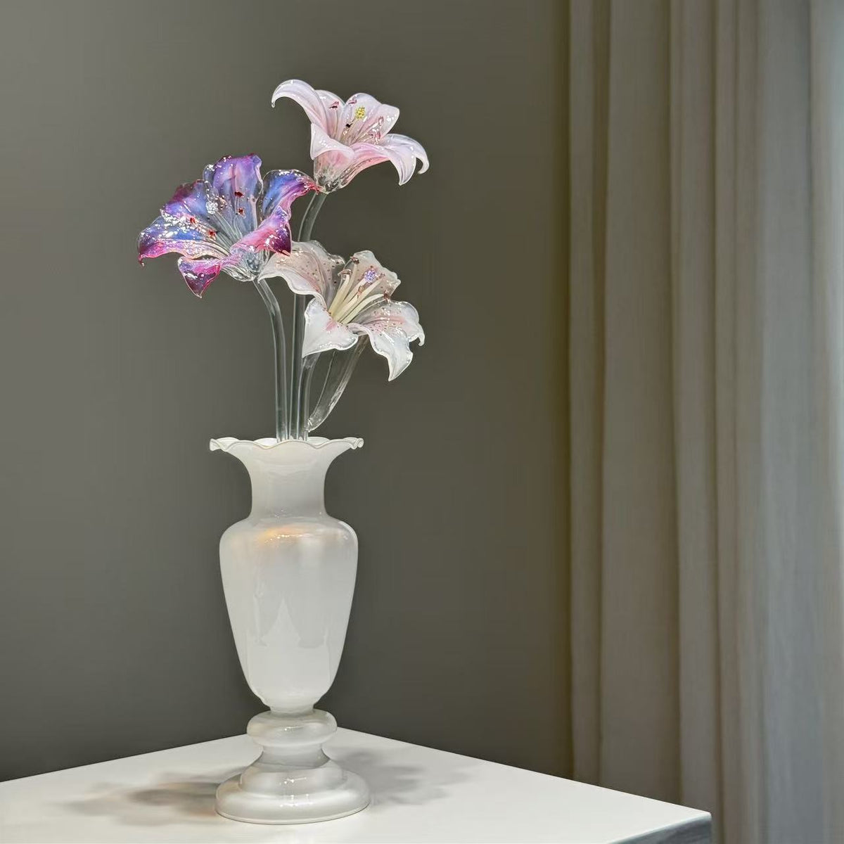 Hand-Shaped Glass Lily Arrangement with Vase