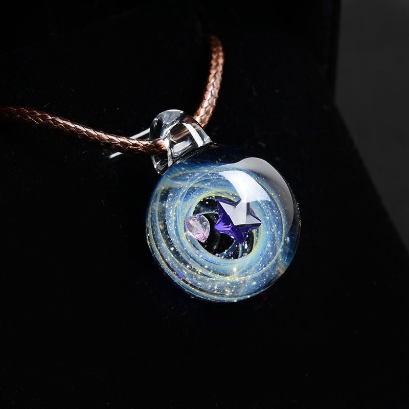 Inner Orbit Glass Necklace — Hand-shaped Celestial Pendant