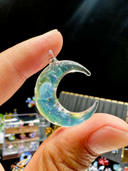 Moonlit Glass Crescent Necklace
