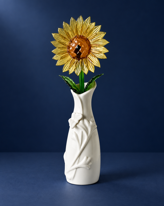 Sunward — Hand-Shaped Glass Sunflower with Ceramic Vase