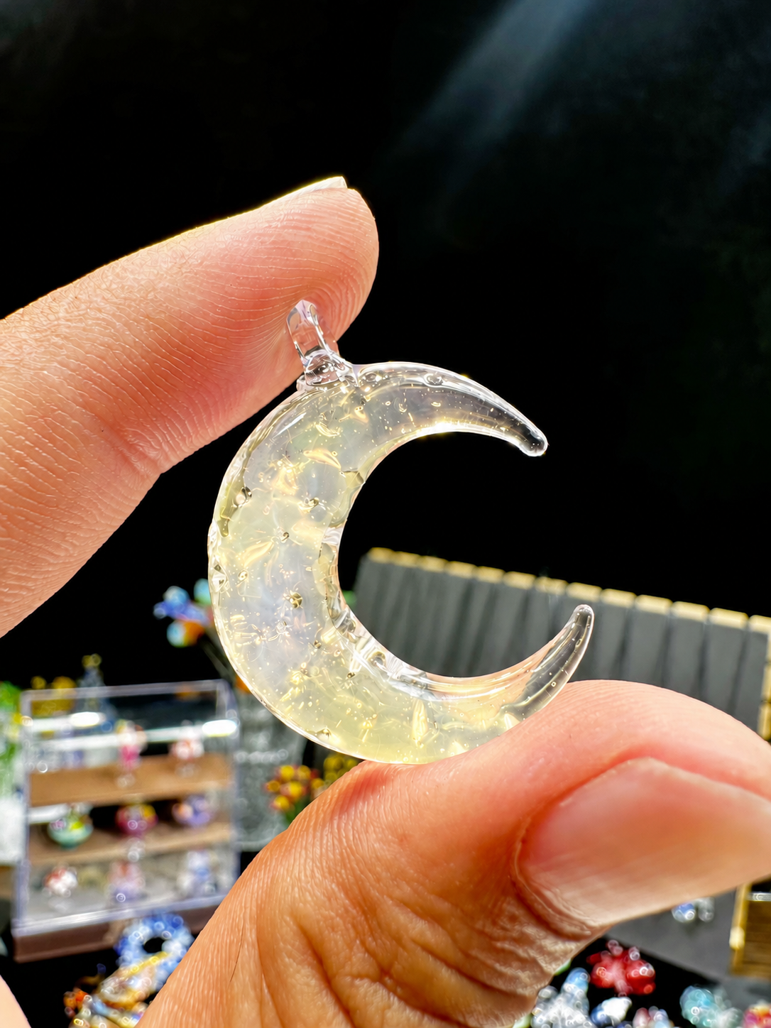 Moonlit Glass Crescent Necklace