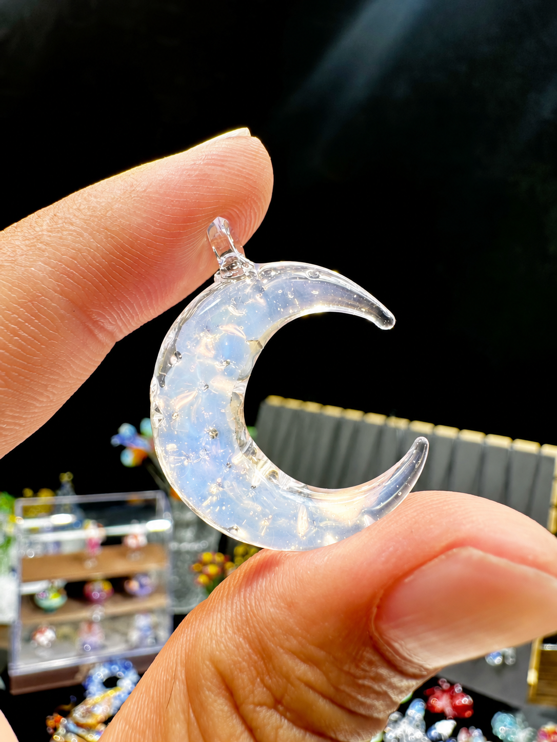 Moonlit Glass Crescent Necklace