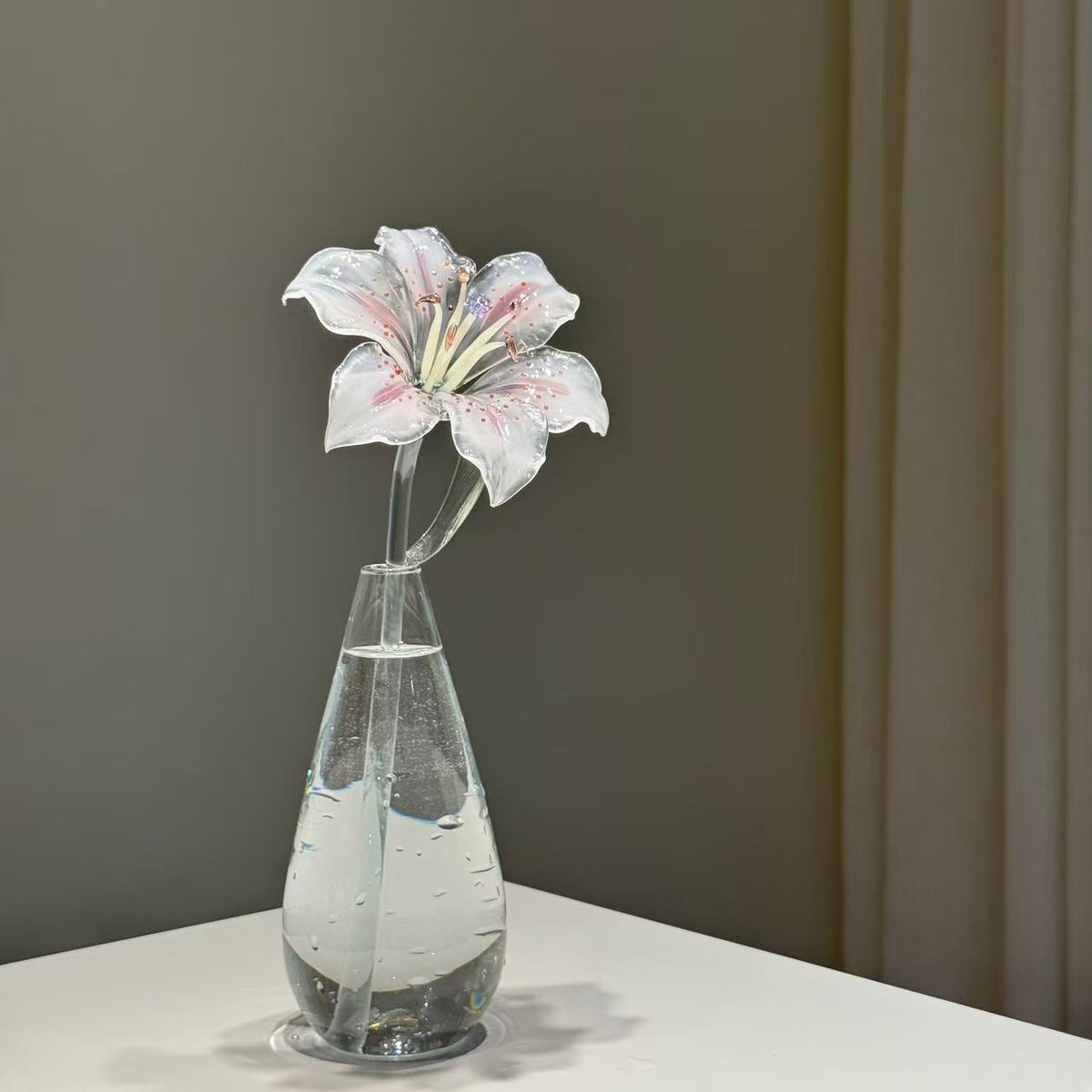 Hand-Shaped Glass Lily Arrangement with Vase