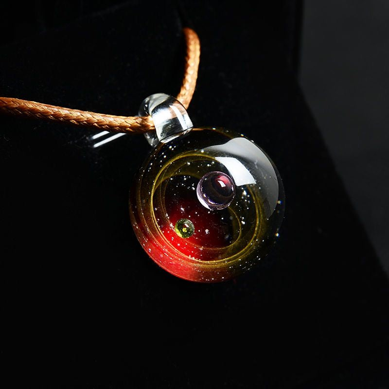 Inner Orbit Glass Necklace — Hand-shaped Celestial Pendant