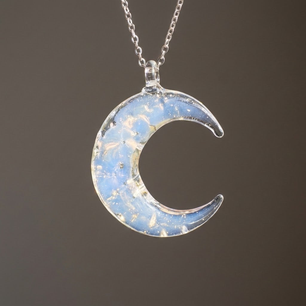 Moonlit Glass Crescent Necklace
